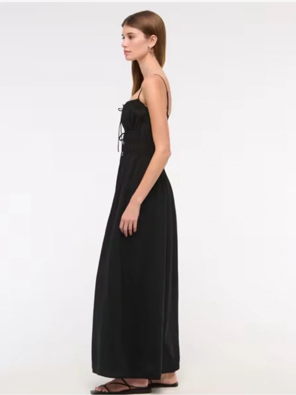 Abercrombie & Fitch Black Spaghetti-Strap Maxi Dress with Smocked Bodice